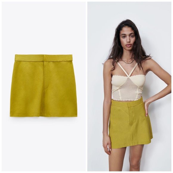 Zara Linen Chartreuse Women's  Mini Skirt Size XS - Picture 3 of 15
